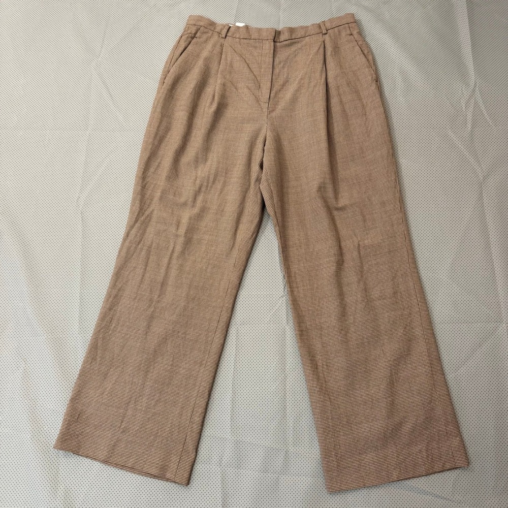 Brooks Brothers Stretch Trousers Women 14 Tan Houndstooth Wool Blend Pleated